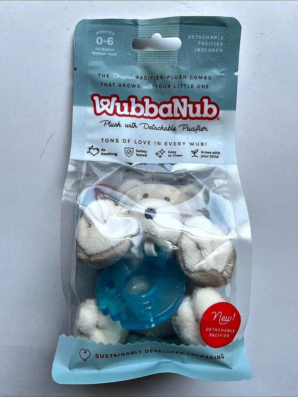 WubbaNub Teddy Bear Plush with Detachable Pacifier - Baby 0-6M